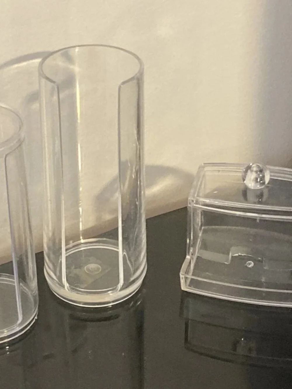 Cosmetic Organizers Lot of 3, Cotton Pads/ Qtips Organizer - Clear